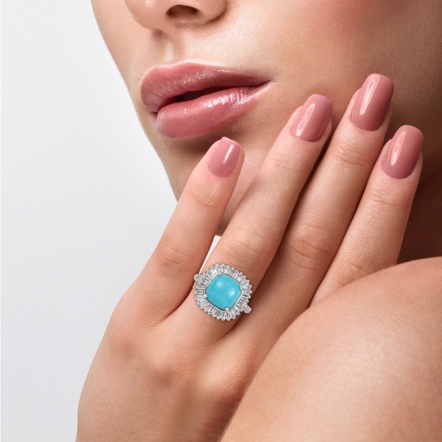 American Natural Sleeping Beauty Turquoise And White Topaz Ring .